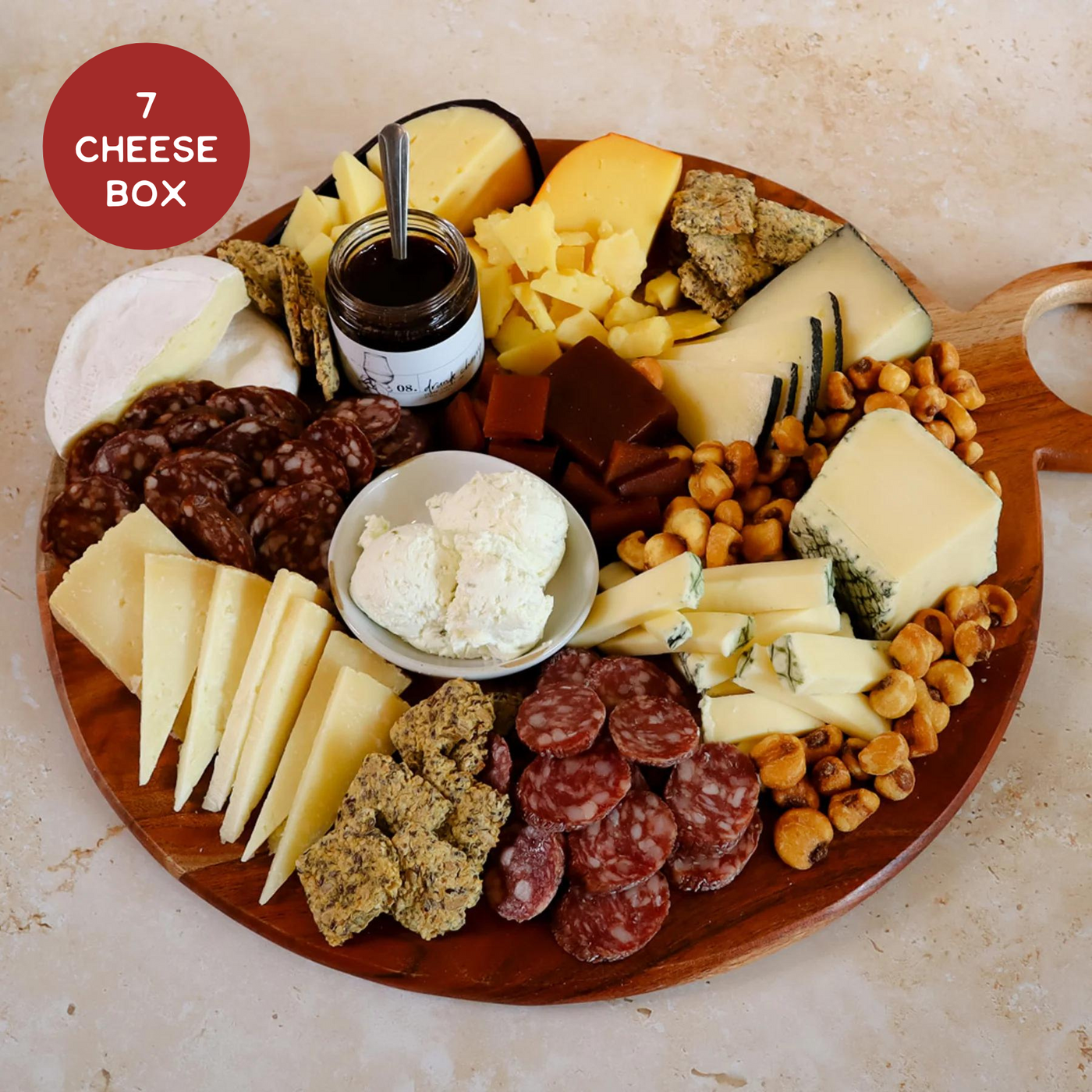 Image includes 7 Texas Cheeses cut with pairings plated for the holiday