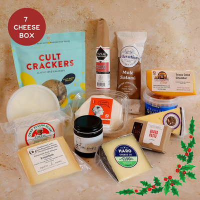 Image includes 7 Texas Cheeses and pairings for the holiday