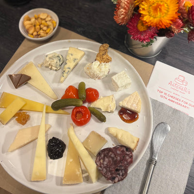 Plate of 15 cheeses and pairings for top 15 tasting