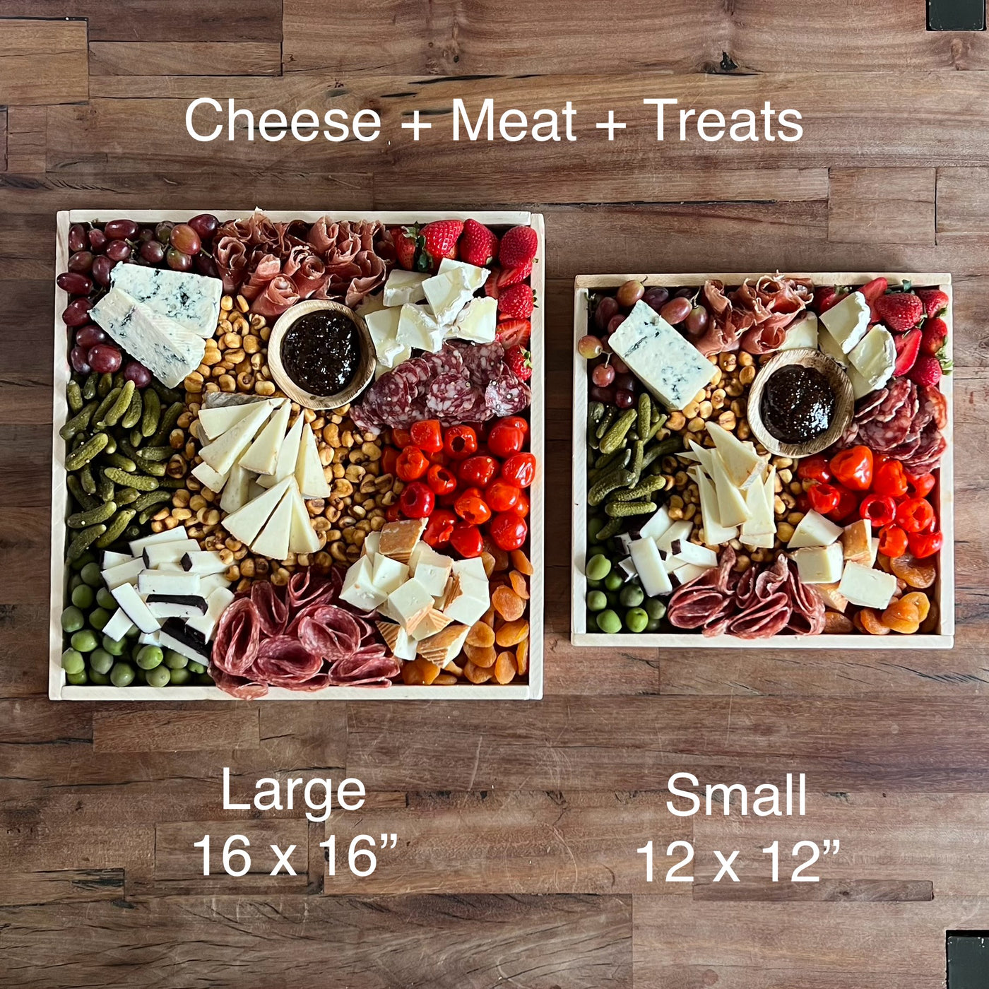 Side by side comparison of small and Large Cheese & Charcuterie Board