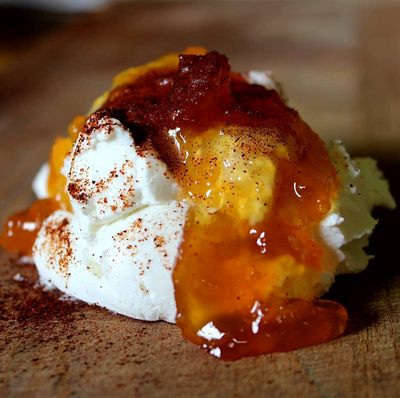 CKC Farms Peach Chipotle Chevre with peach preserves and smoky chipotle peppers.